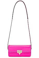 Valentino Garavani East West Rockstud Shoulder Bag in Pink, view 1, click to view large image.
