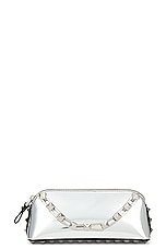 Valentino Garavani Rockstud Mini Clutch in Silver, view 3, click to view large image.