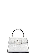 Valentino Garavani V Sling Micro Top Handle Bag in Silver, view 3, click to view large image.