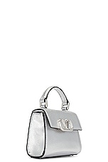 Valentino Garavani V Sling Micro Top Handle Bag in Silver, view 5, click to view large image.