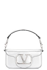 Valentino Garavani Loco Small Shoulder Bag in Silver, view 3, click to view large image.