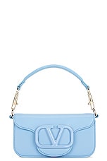 Valentino Garavani Loco Small Shoulder Bag in Popeline Blue, view 1, click to view large image.