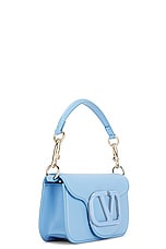 Valentino Garavani Loco Small Shoulder Bag in Popeline Blue, view 4, click to view large image.