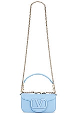 Valentino Garavani Loco Small Shoulder Bag in Popeline Blue, view 6, click to view large image.