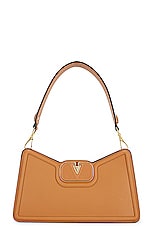 Valentino Garavani V Logo Shoulder Bag in Almond Beige, view 1, click to view large image.
