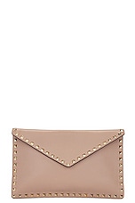 Valentino Garavani Rockstud Large Flat Pouch in Poudre, view 1, click to view large image.