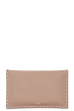 Valentino Garavani Rockstud Large Flat Pouch in Poudre, view 2, click to view large image.