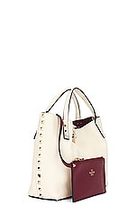 Valentino Garavani Rockstud Small Tote Bag in Light Ivory & Rubino, view 5, click to view large image.