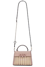 Valentino Garavani V Sling Small Top Handle Bag in Naturale & Rose Cannelle, view 1, click to view large image.