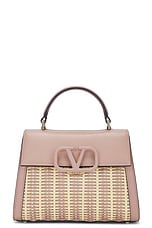 Valentino Garavani V Sling Small Top Handle Bag in Naturale & Rose Cannelle, view 3, click to view large image.