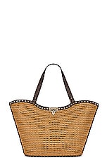 Valentino Garavani Rockstud Small Tote Bag in Tabacco & Cacao, view 1, click to view large image.