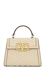 Valentino Garavani V Sling Small Top Handle Bag in Naturale & Sahara Beige, view 3, click to view large image.