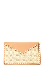 Valentino Garavani Rockstud Large Flat Pouch in Naturale & Almond Beige, view 1, click to view large image.