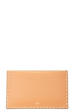 Valentino Garavani Rockstud Large Flat Pouch in Naturale & Almond Beige, view 3, click to view large image.