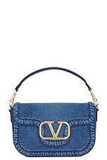 Valentino Garavani All Time Shoulder Bag in Denim & Avio, view 3, click to view large image.