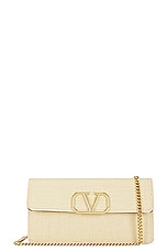 Valentino Garavani V Logo Signature Wallet On Chain in Naturale & Sahara Beige, view 1, click to view large image.