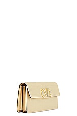 Valentino Garavani V Logo Signature Wallet On Chain in Naturale & Sahara Beige, view 3, click to view large image.
