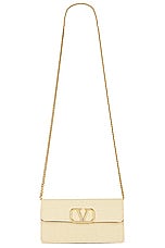 Valentino Garavani V Logo Signature Wallet On Chain in Naturale & Sahara Beige, view 5, click to view large image.