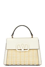 Valentino Garavani V Sling Small Top Handle Bag in Naturale & Ivory, view 3, click to view large image.