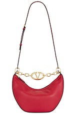 Valentino Garavani Small V Logo Moon Hobo Bag in Rosso, view 1, click to view large image.