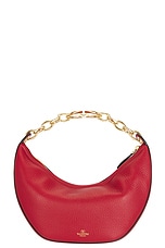 Valentino Garavani Small V Logo Moon Hobo Bag in Rosso, view 4, click to view large image.