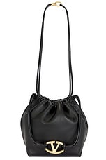 Valentino Garavani Medium V Logo Drawstring Bag in Black, view 1, click to view large image.
