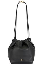 Valentino Garavani Medium V Logo Drawstring Bag in Black, view 2, click to view large image.