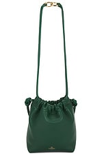 Valentino Garavani Mini V Logo Drawstring Bag in Amazon Green, view 3, click to view large image.