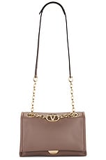 Valentino Garavani V Logo Chain Small Shoulder Bag in Clay, view 6, click to view large image.