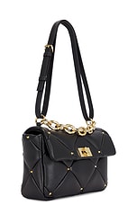 Valentino Garavani Roman Stud Shoulder Bag in Nero, view 3, click to view large image.