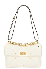 Valentino Garavani Roman Stud Shoulder Bag in Ivory, view 1, click to view large image.