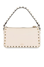 Valentino Garavani Small Rockstud Shoulder Bag in Light Ivory, view 3, click to view large image.