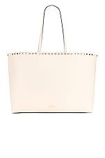 Valentino Garavani Rockstud Tote in Light Ivory, view 3, click to view large image.