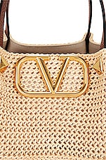 Valentino Garavani Medium Summer Tote Bag in Naturale & Selleria, view 8, click to view large image.