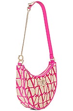 Valentino Garavani V Logo Signature Mini Hobo Bag in Naturale & Pink, view 4, click to view large image.