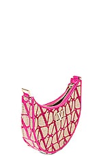 Valentino Garavani V Logo Signature Mini Hobo Bag in Naturale & Pink, view 5, click to view large image.
