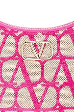 Valentino Garavani V Logo Signature Mini Hobo Bag in Naturale & Pink, view 7, click to view large image.