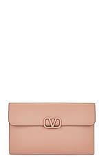 Valentino Garavani V Logo Signature Large Flat Pouch in Rose Cannelle, view 1, click to view large image.