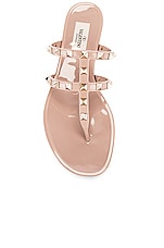 Valentino Garavani Summer Rockstud PVC Thong Sandal in Poudre, view 4, click to view large image.