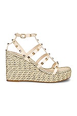 Valentino Garavani Rockstud Torchon Espadrille Wedges in Light Ivory, view 1, click to view large image.