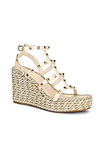 Valentino Garavani Rockstud Torchon Espadrille Wedges in Light Ivory, view 2, click to view large image.