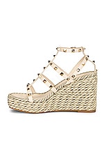Valentino Garavani Rockstud Torchon Espadrille Wedges in Light Ivory, view 5, click to view large image.