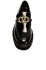 Valentino Garavani Signature V Logo Loafers in Nero, view 4, click to view large image.