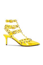 Valentino Garavani Rockstud Ankle Strap Pump in Shocking Yellow, view 1, click to view large image.