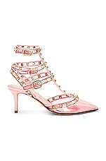 Valentino Garavani Rockstud Ankle Strap Pump in Rose Couture, view 1, click to view large image.