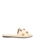 Valentino Garavani Roman Stud Quilted Slide in Light Ivory, view 1, click to view large image.