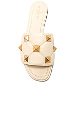 Valentino Garavani Roman Stud Quilted Slide in Light Ivory, view 4, click to view large image.