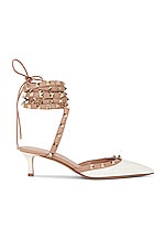Valentino Garavani Rockstud Ankle Strap Pump in Ivory & Rose Cannelle, view 1, click to view large image.