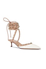 Valentino Garavani Rockstud Ankle Strap Pump in Ivory & Rose Cannelle, view 2, click to view large image.