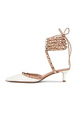 Valentino Garavani Rockstud Ankle Strap Pump in Ivory & Rose Cannelle, view 5, click to view large image.
